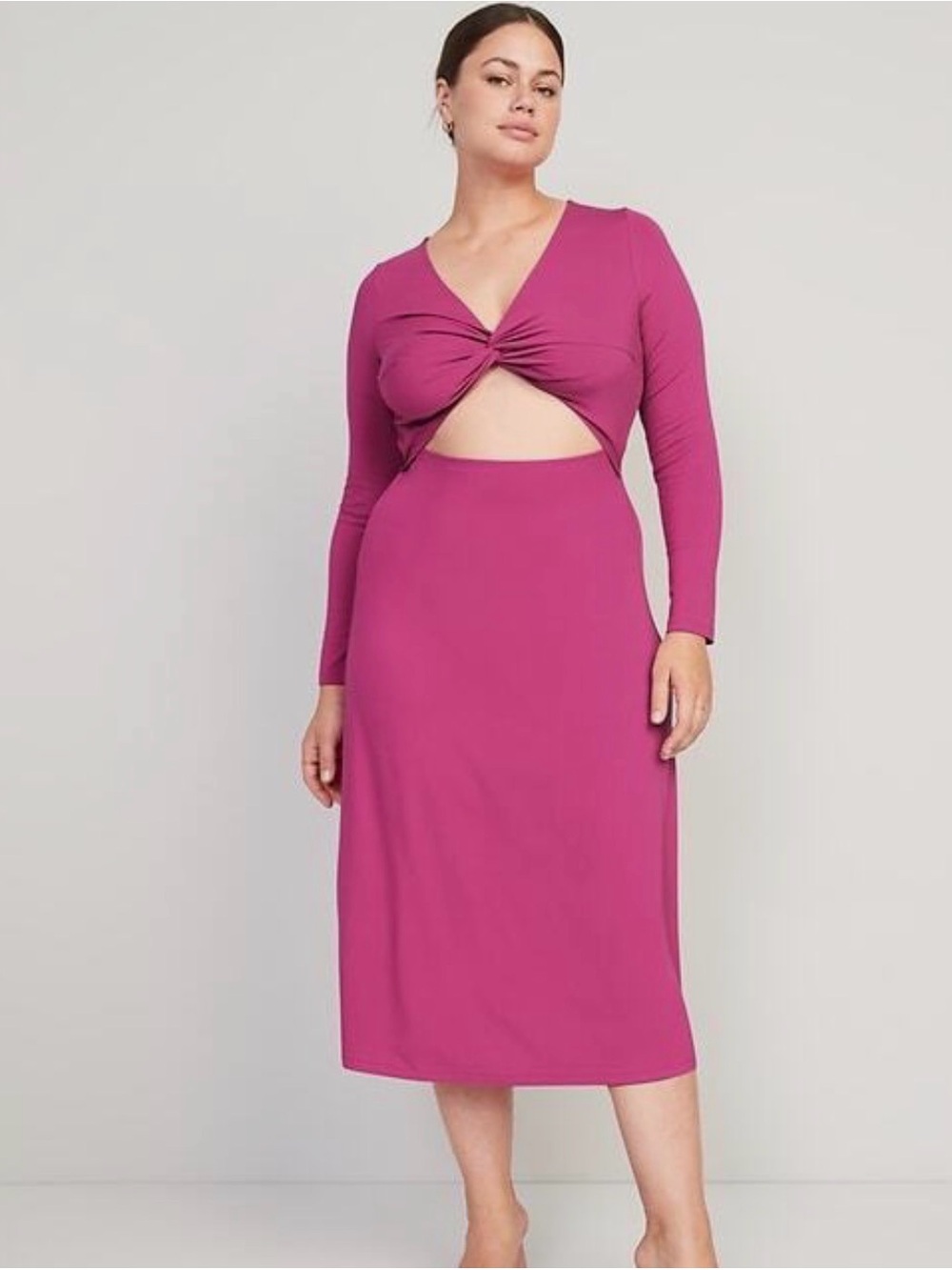 Women’s Cutout Twist-Front Midi Dress in Magenta